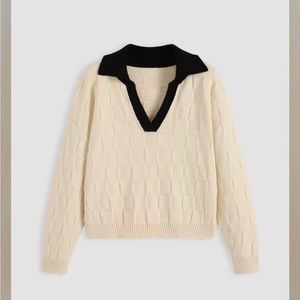 Cream and Black V-Neck Sweater